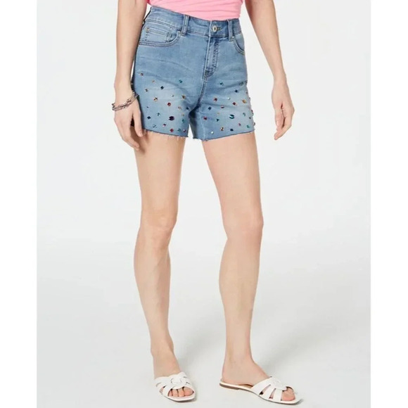 INC Rainbow Rhinestone Studded Jean Shorts NWT 4 - Picture 1 of 10